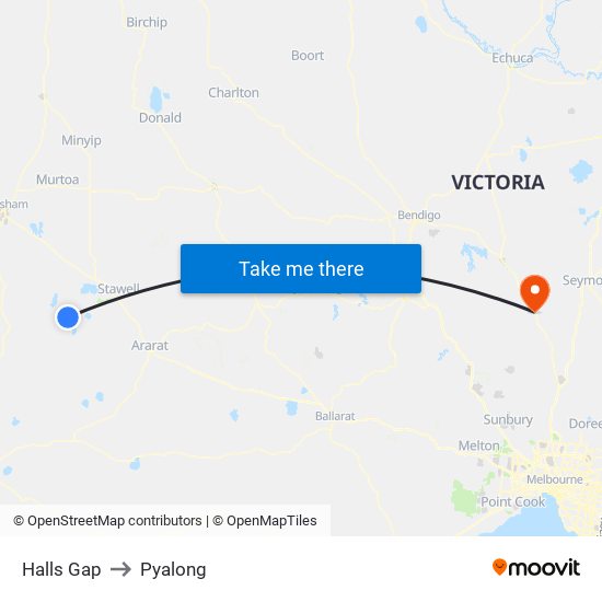 Halls Gap to Pyalong map