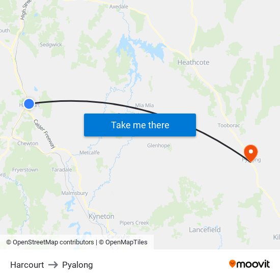 Harcourt to Pyalong map