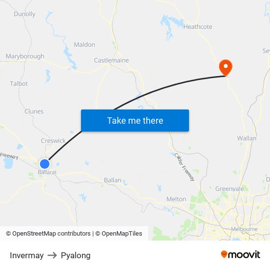 Invermay to Pyalong map