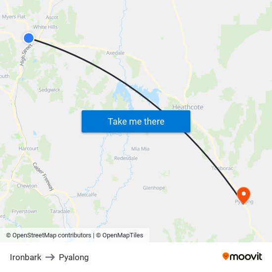 Ironbark to Pyalong map