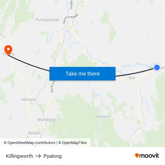Killingworth to Pyalong map