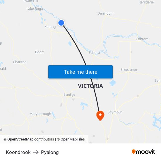 Koondrook to Pyalong map