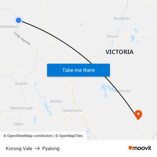 Korong Vale to Pyalong map