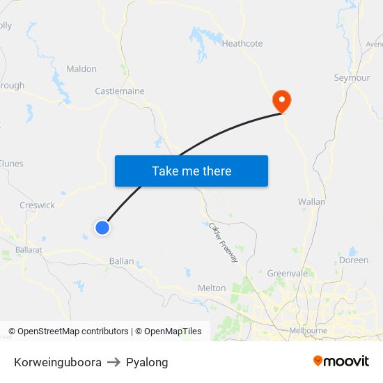 Korweinguboora to Pyalong map