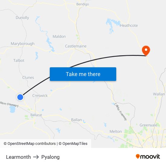 Learmonth to Pyalong map