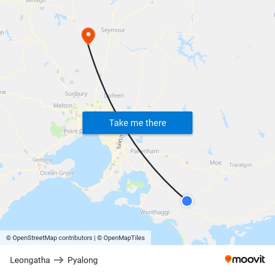 Leongatha to Pyalong map