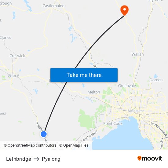 Lethbridge to Pyalong map