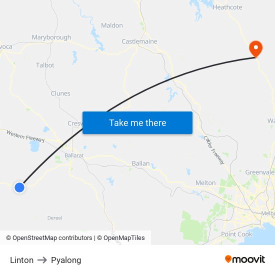 Linton to Pyalong map