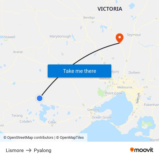 Lismore to Pyalong map