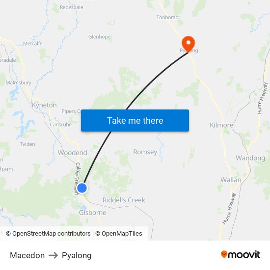 Macedon to Pyalong map