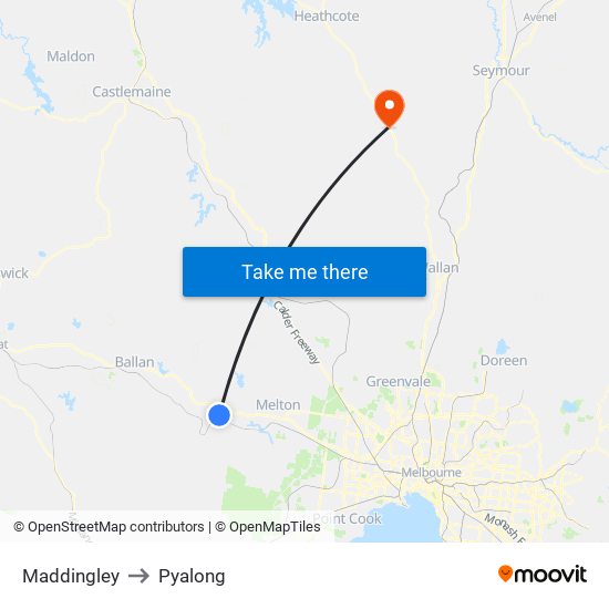 Maddingley to Pyalong map