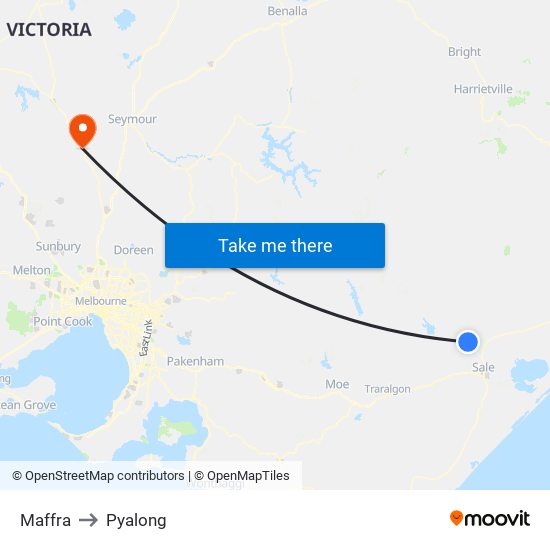 Maffra to Pyalong map