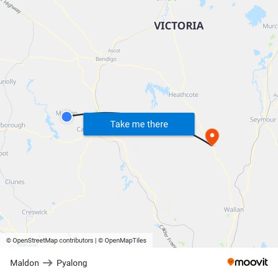 Maldon to Pyalong map