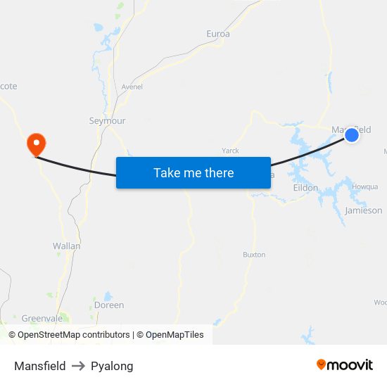 Mansfield to Pyalong map