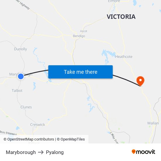 Maryborough to Pyalong map