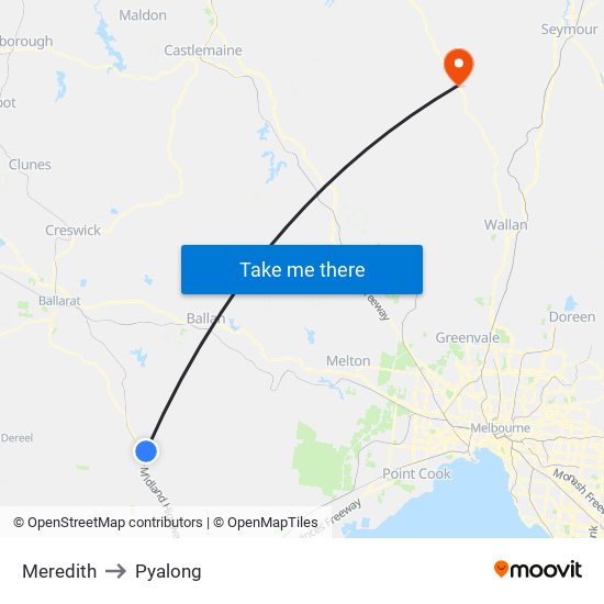 Meredith to Pyalong map