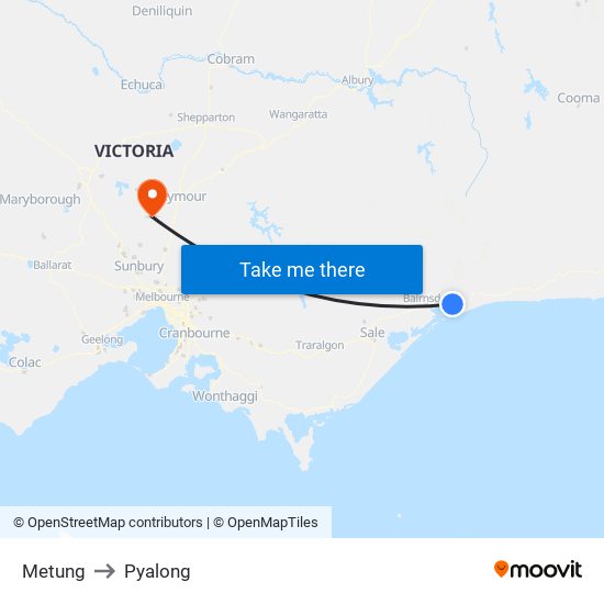 Metung to Pyalong map
