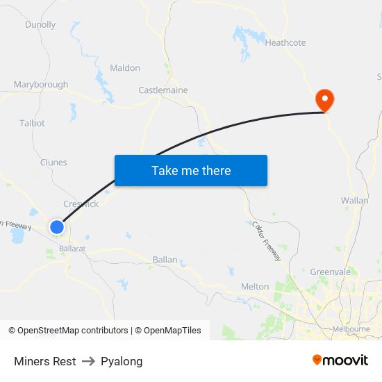 Miners Rest to Pyalong map