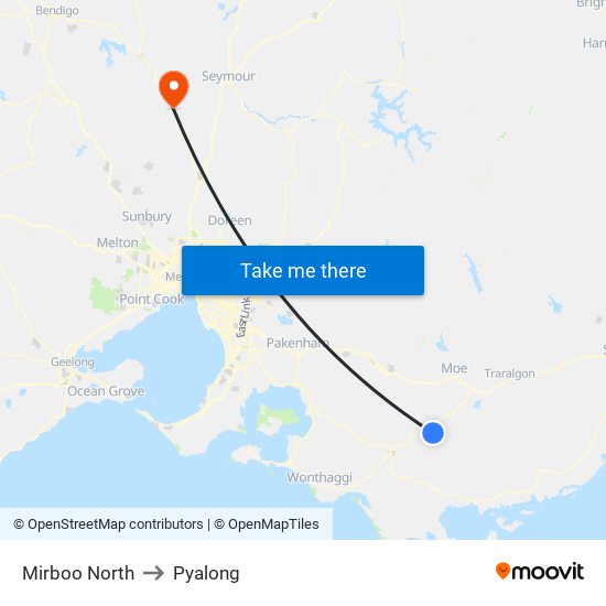 Mirboo North to Pyalong map