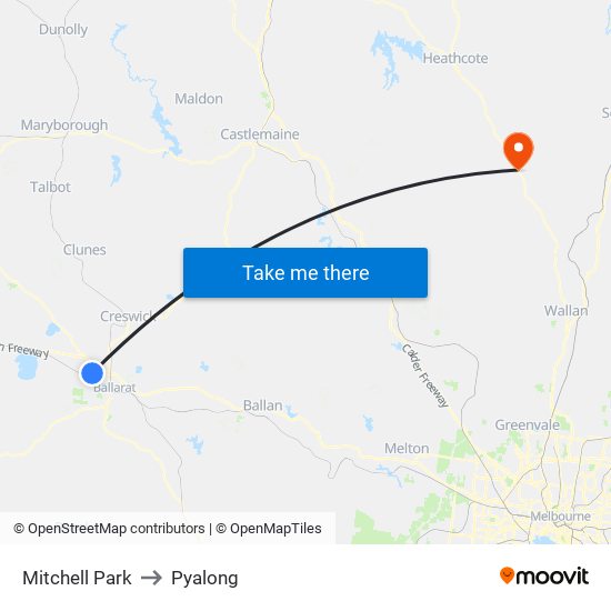 Mitchell Park to Pyalong map