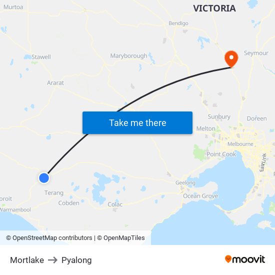 Mortlake to Pyalong map