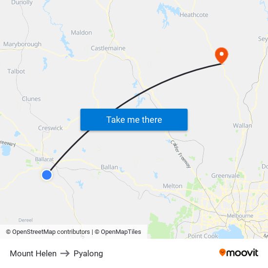 Mount Helen to Pyalong map