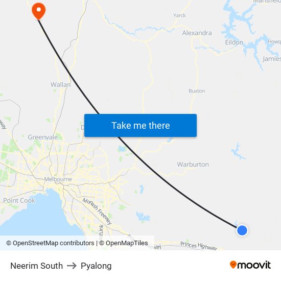 Neerim South to Pyalong map