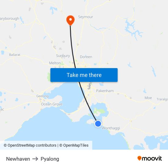 Newhaven to Pyalong map