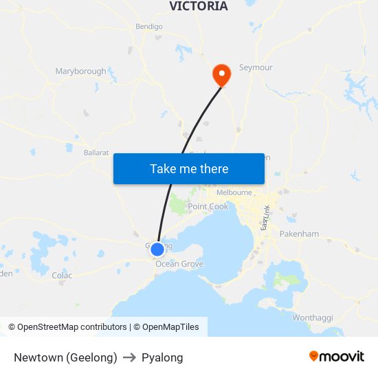 Newtown (Geelong) to Pyalong map