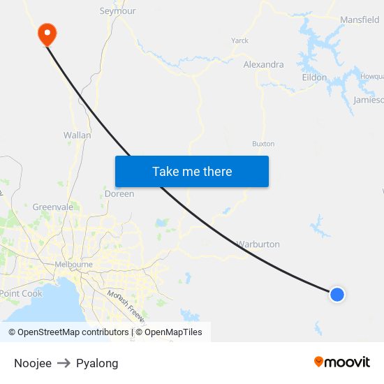 Noojee to Pyalong map