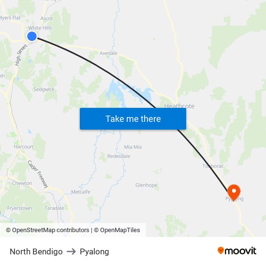 North Bendigo to Pyalong map