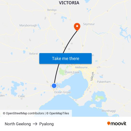 North Geelong to Pyalong map