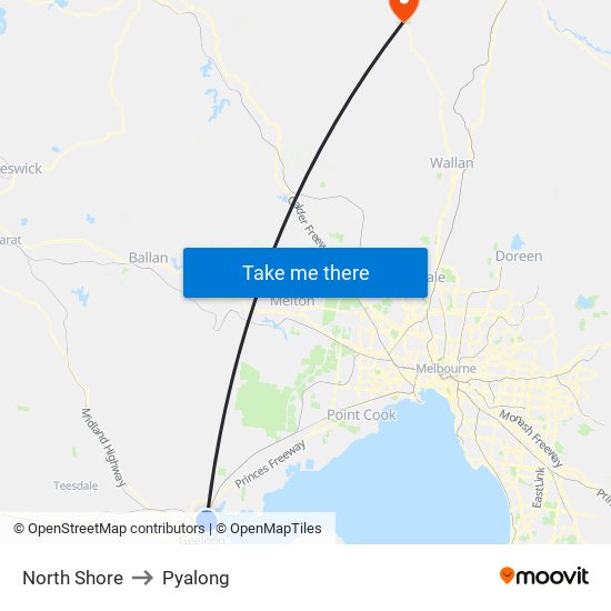 North Shore to Pyalong map