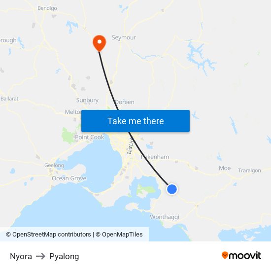 Nyora to Pyalong map