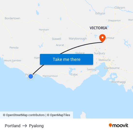 Portland to Pyalong map