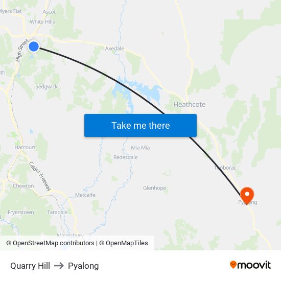 Quarry Hill to Pyalong map