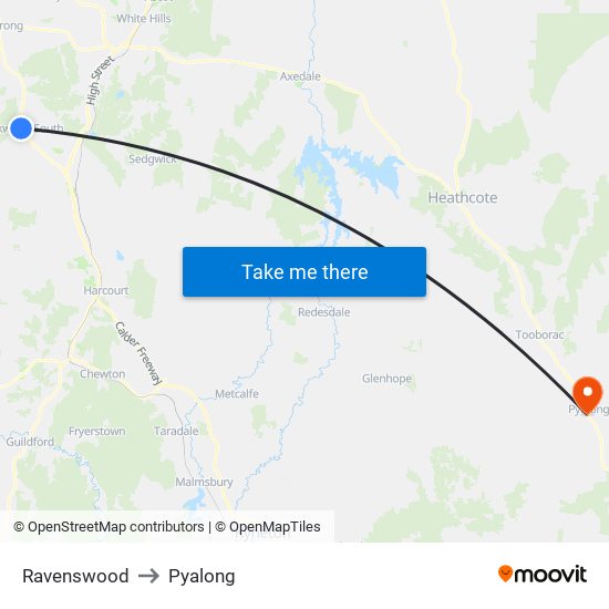 Ravenswood to Pyalong map