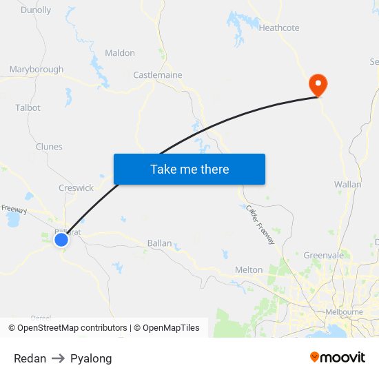 Redan to Pyalong map