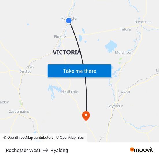 Rochester West to Pyalong map