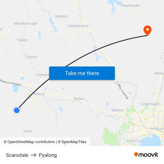 Scarsdale to Pyalong map