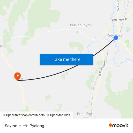 Seymour to Pyalong map