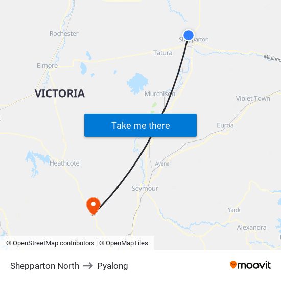 Shepparton North to Pyalong map
