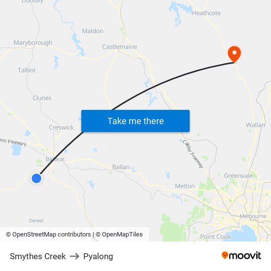 Smythes Creek to Pyalong map