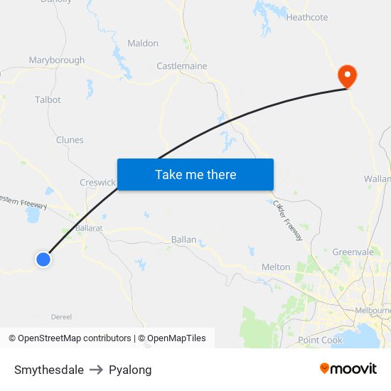 Smythesdale to Pyalong map