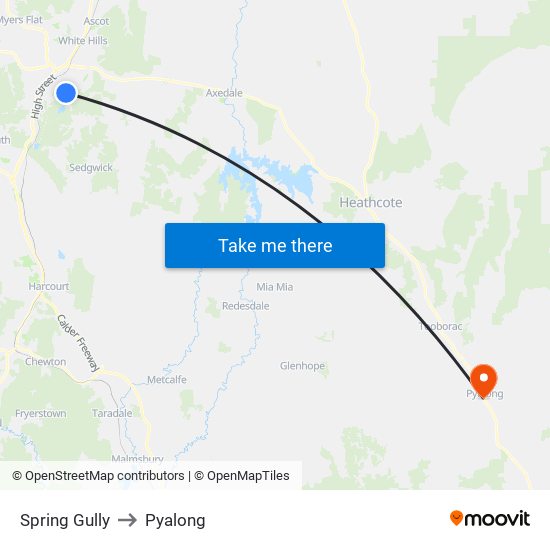 Spring Gully to Pyalong map