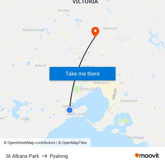 St Albans Park to Pyalong map