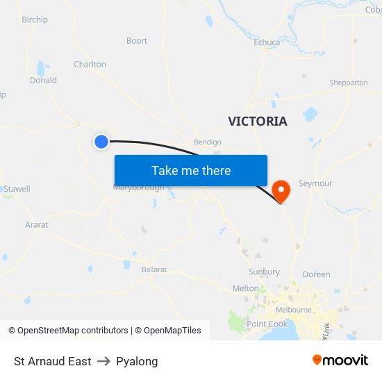 St Arnaud East to Pyalong map