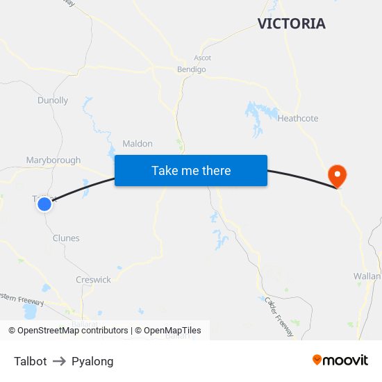 Talbot to Pyalong map