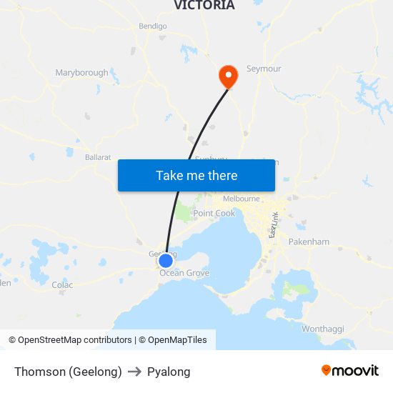 Thomson (Geelong) to Pyalong map