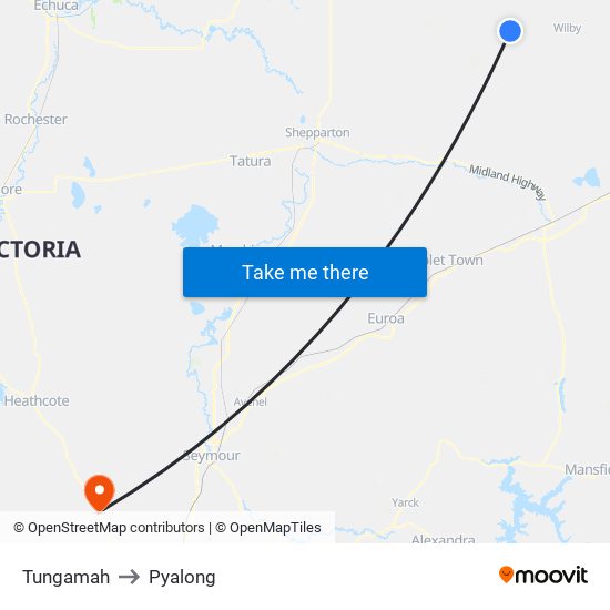 Tungamah to Pyalong map